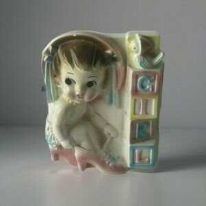 Vintage Rubens Nursery Planter Dress Up Baby Girl Japan 50s 5939 Ceramic FLAWS